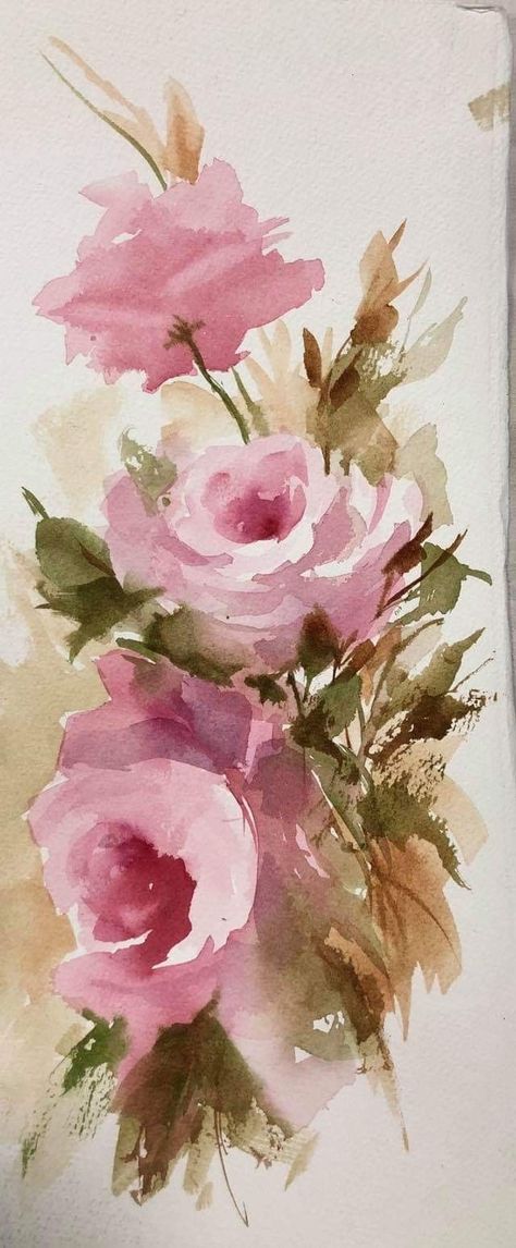 Watercolor Of Flowers, Rose Flower Watercolor Painting, Watercolour Painting Of Flowers, Lose Watercolor, Flower Watercolour Painting, Roses Watercolor Painting, Loose Painting, Watercolour Flowers Painting, Watercolor Roses