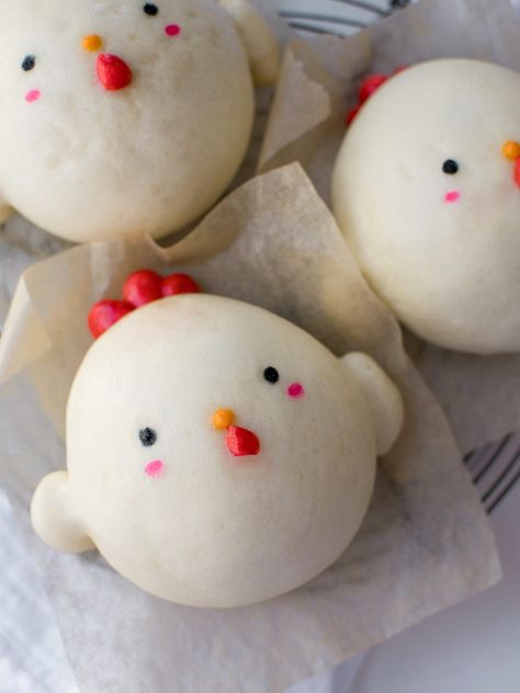 Teriyaki Chicken Steamed Buns, Character Steamed Buns, Animal Bao Buns, Character Bao Buns, Steamed Buns Cute, Cute Bread Buns, Chicken Bao Buns Recipe, Cute Bao Buns, Cute Steamed Buns