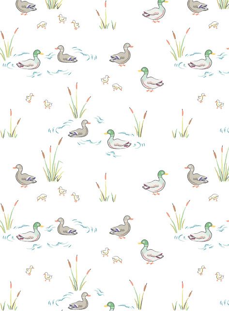 Emily Kiddy: Print and Pattern Vintage Duck Wallpaper, Duck Pattern Wallpaper, Duck Pond Drawing, Pond Doodle, Pond Nursery, Duck Background, Ducks Wallpaper, Pond Wallpaper, Unicorn Sketch