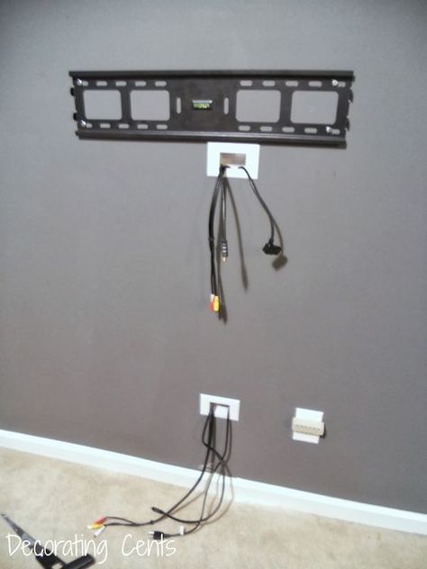 In Wall Tv, Mounted Tv Decor, Wall Mounted Tv Decor, Hide Tv Cords, Wall Mount Entertainment Center, Mount Tv, Hidden Tv, Diy Dresser Makeover, Tv Wand