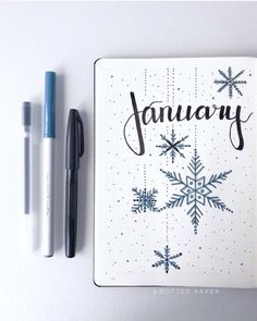 January Journal Doodles, Bujo Inspiration January, Journal Ideas Aesthetic January, January Planner Theme, Journaling Ideas For January, January Journal Design, Bujo Monthly Cover January, Book Journal January, Journal Month Page January