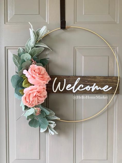 Modern Chic Farmhouse, Front Porch Wedding, Easter Front Porch, Porch Wedding, Hoop Wreaths, Picture Frame Wreath, Farmhouse Front Porch, Colorful Room Decor, Farmhouse Front Door