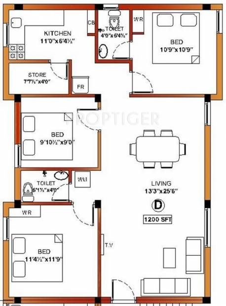 House Plans 1200 Sq Ft, 3 Bhk Floor Plan, 1200sq Ft House Plans, 1200 Sq Ft House, 30x40 House Plans, 2bhk House Plan, Three Bedroom House Plan, Pelan Rumah, Unique House Plans