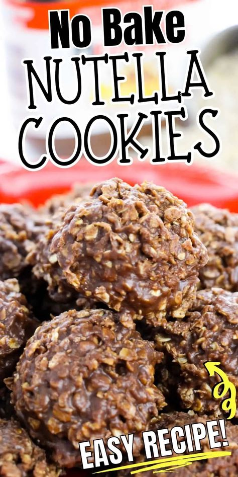 Easy-to-make no-bake Nutella cookies are rich, chewy, and packed with irresistible chocolate hazelnut flavor. Nutella Recipes Dessert, Nutella No Bake Cookies, Easy Nutella Recipes, Nutella Treats, Nutella Desserts Easy, Kisses Cookies, Andes Mint Cookies, Bake Oatmeal, Lemon Cake Mix Cookies