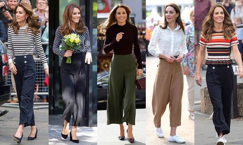 How to wear culottes like Kate Middleton: From the right shoes to the top expert tips | HELLO! Kate Middleton Casual Style, Cropped Pants Outfit, How To Wear Culottes, How To Style Culottes, Culottes Outfit, Cropped Wide Leg Trousers, Kate Middleton Outfits, Flattering Pants, Middleton Style