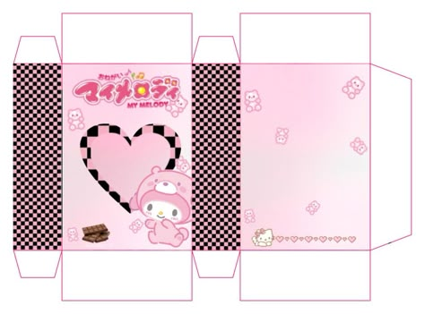 Cajita de my melody Printable Cereal Box Template, Box Template Sanrio, Sticker Box Template Printable, My Melody Box Template, Sanrio Blind Box Template, Sanrio Box Template Printable, Sticker Box Template, Aesthetic Box Template, Sanrio Crafts Paper