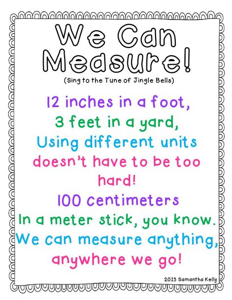 FREE Measurement Song about unit conversions.  Kiddos love singing to learn! Even made up the rest of the song for the kids! Second Grade Ideas, Math Poems, Teaching Measurement, Math Songs, Ideas For The Classroom, Classroom Songs, Math Charts, Classroom Anchor Charts, Math Madness