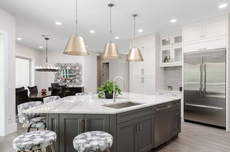 New This Week: 5 Kitchen Island Shapes You Haven’t Thought Of T Shaped Kitchen Island, U Shaped Kitchen Island, Island Shapes, Kitchen Island Shapes, Award Winning Kitchen Design, Grey Kitchen Floor, Kitchens Cabinets, Recessed Panel Cabinets, Building A Kitchen