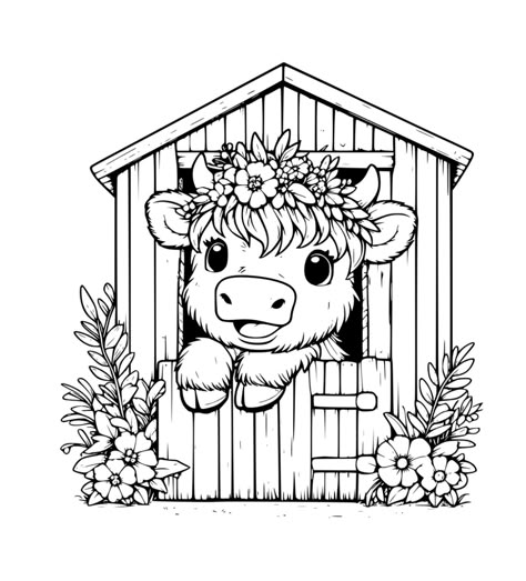 Cute Highland Cow Drawing, Highland Cow Coloring Page, Cute Cow Pictures, Highland Cow Drawing, Western Coloring Pages, Cow Tattoos, Phomemo Printer, Cows Highland, Cow Pics