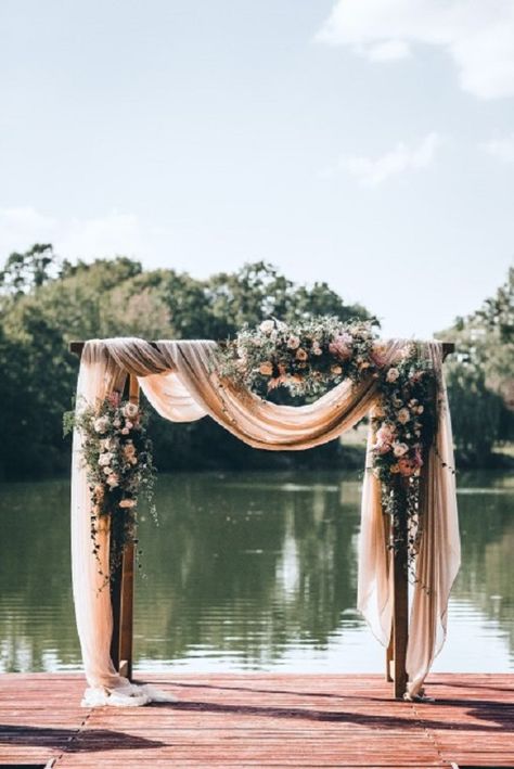 wedding arch with fabric draping + floral | fabmood.com #weddingarch #weddingarbor #fabricdraping #ceremonydecor Wedding Archways, Draping Wedding, Pnw Wedding, 2022 Graduation, Wedding Altars, Outdoor Wedding Ceremony, Ceremony Decorations, Trendy Wedding, Wedding Planners