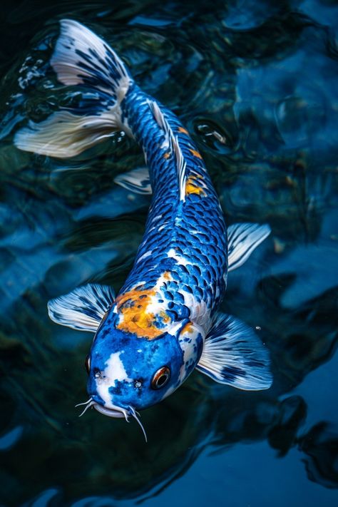 Blue Koi Fish Symbolism & Spiritual Meaning Beautiful Fish Photography, Koi Photo, Ocean Life Aesthetic, Koi Fish Photography, Fish Symbolism, Koi Fish Aesthetic, Dragon Koi Fish, Blue Koi Fish, Fish Reference