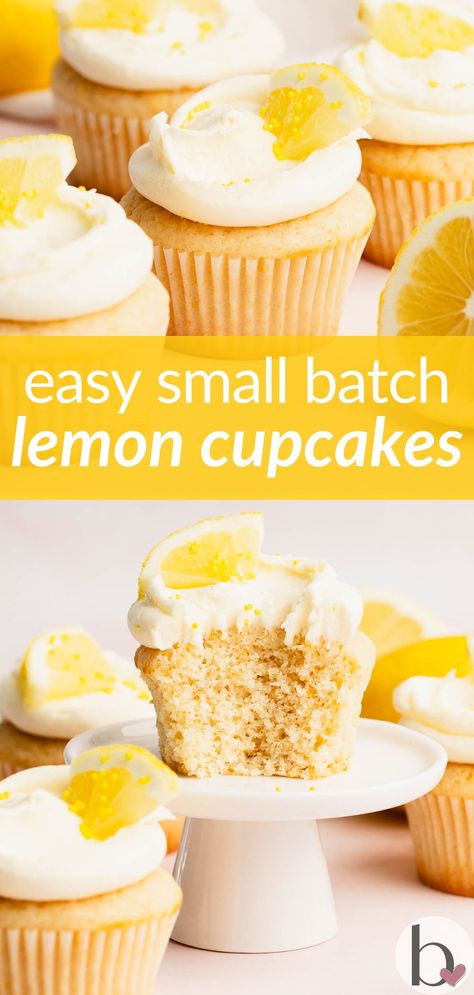 Lemon Cupcake Recipe Easy, Small Batch Cupcakes, Homemade Cupcake Recipes, Lemon Cupcake Recipe, Cupcake Recipes From Scratch, Lemon Buttercream Frosting, Specialty Cupcakes, Lemonade Cupcakes, Lemon Frosting