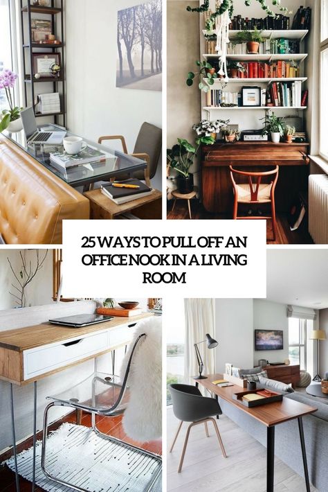 25 Ways To Pull Off An Office Nook In A Living Room Apartment Living Room With Desk Layout, Living Room Dining Workspace, Small Apartment With Office Space, Office Desk In Small Living Room, Office Desk In Living Room Layout, Small Space Living Room Office Combo, Small Desk In Dining Room Ideas, Small Living Room Desk Ideas, Small Office Space In Dining Room