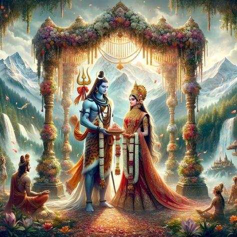 Shiv Parvati Marriage, Staying Up All Night, Gauri Shankar, Couple Illustration Wedding, Shiva And Parvati, Mahadev Shiva, Hindu Tattoo, Goddess Parvati, God Blessings