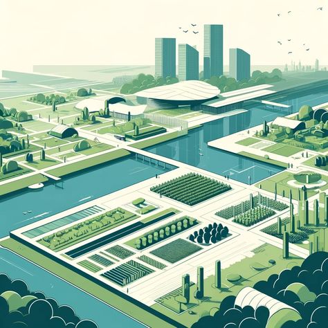 🌿✨ Welcome to the Future! ✨🌿 Imagine a world where urban living and nature coexist in perfect harmony. This eco-friendly district illustration showcases our vision for a sustainable future. With expansive parks, thriving community gardens, and innovative green buildings, this is how we dream of our cities evolving. Let's work together to make this vision a reality! 💚🌱 #SustainableLiving #GreenCity #FutureOfUrbanDesign #EcoFriendly #CommunityGardens #GreenBuildings #UrbanOasis #Sustainabilit... Sustainable City Illustration, Green City Illustration, Community Gardens, Sustainable City, Welcome To The Future, City Illustration, Urban Oasis, Green City, Sustainable Future