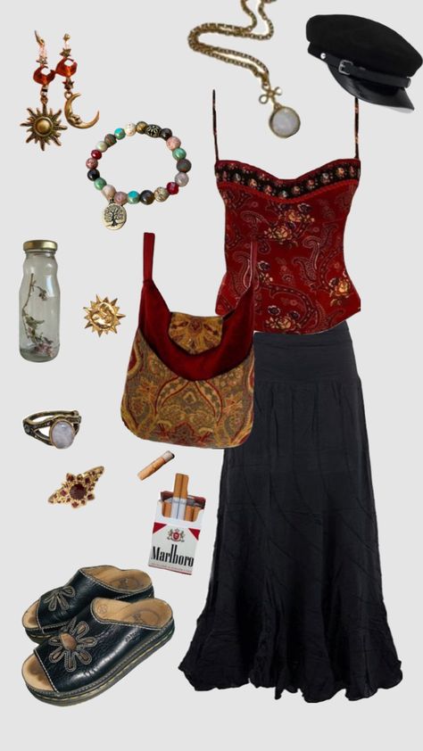 Whimsigoth outfit Whimsigothic Summer Outfits, Boho Fall Outfits Casual, Autumn Whimsigoth Outfits, Whimsigoth Outfits With Pants, Whimsigoth Spring Outfits, Whimsigoth Fashion Summer, Practical Magic Outfits Aesthetic, Whimsigoth Fall Outfits, Whismgoth Outfits