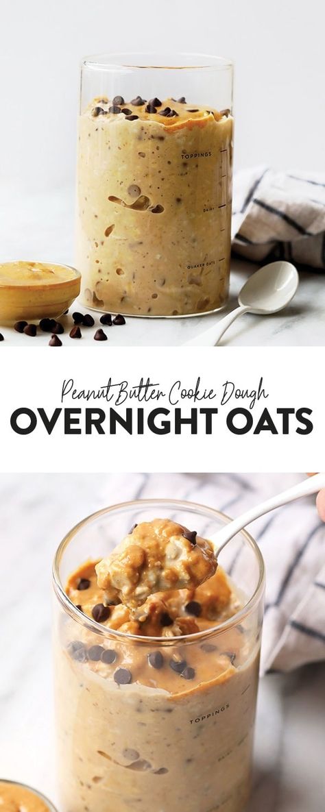 These peanut butter cookie dough overnight oats pack 15 grams of protein and a ton of fiber! Whip up a big batch of these oats for breakfast this week! Cookie Dough Overnight Oats, Cookie Dough Vegan, Oats For Breakfast, Overnight Oats Recipe Easy, Overnight Oats With Yogurt, Oats Overnight, Butter Cookie Dough, Protein Overnight Oats, Protein Cookie Dough