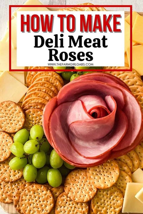 Dazzle your guests with this easy charcuterie board idea. Learn how to make a Charcuterie Board With Meat Flowers. It looks fancy but these meat flowers are easy to make. This is an easy party idea! Deli Meat Roses add a nice touch to a charcuterie board. Find out how to make charcuterie board meat flowers. Read on to find out how easy it is to make salami rose with a wine glass. Make Charcuterie Board, Meat Roses, Meat Flowers, Easy Charcuterie Board, Salami Rose, Easy Charcuterie, Make A Charcuterie Board, Deli Tray, Charcuterie Board Meats