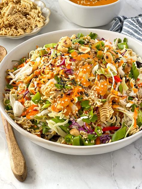 Asian Slaw With Ramen Noodles, Slaw With Ramen Noodles, Cabbage Crunch Salad, Crunchy Asian Slaw, Crunchy Noodle Salad, Asian Ramen Noodle Salad, Asian Ramen Salad, Asian Slaw Recipe, Asian Cabbage Salad