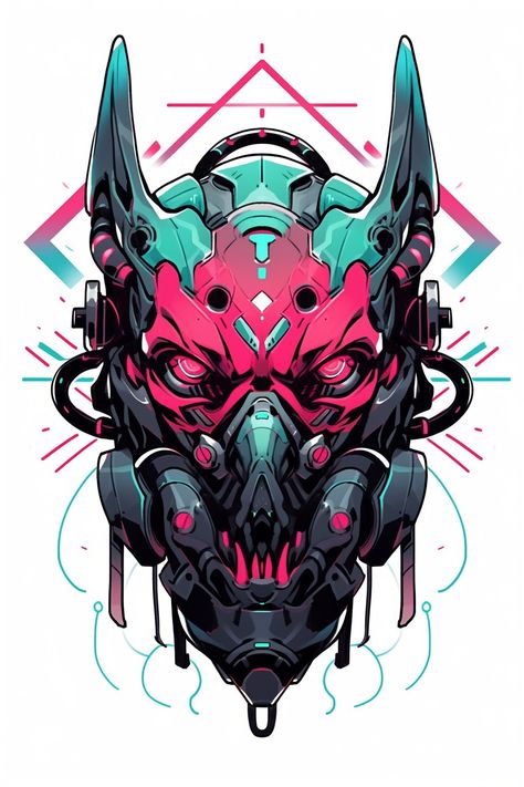 Oni Mask Wallpaper, Cyberpunk Oni, Mask Wallpaper, Bushido Code, Cyborgs Art, Oni Mask, New School Tattoo, School Tattoo, Cyberpunk Art