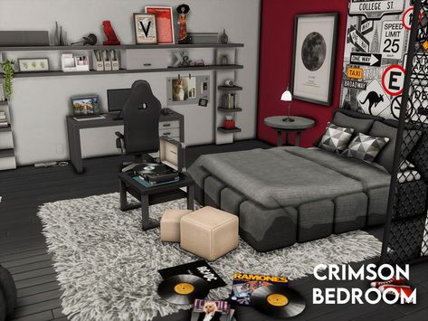 Sim4 Bedroom Ideas, Sims 4 Cc Men Decor, Sims 4 Cc Black Bedroom, Sims 4 Cc Men Room, Sims 4 Men Bedroom Cc, Male Room Cc Sims 4, Sims 4 Male Cc Furniture, Sims 4 Male Room Decor, Sims 4 Cc Male Decor