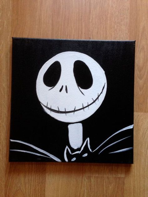 Halloween Canvas Paintings, Halloween Canvas Art, Nightmare Before Christmas Drawings, Disney Canvas Art, Disney Canvas, Christmas Paintings On Canvas, Christmas Portraits, Simple Canvas Paintings, Cute Canvas Paintings