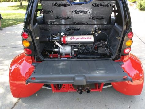 Smart Fortwo with a Hayabusa Engine Smart Brabus, Schaumburg Illinois, Car Conversion, 1999 Honda Civic, Smart Roadster, Car Jokes, Suzuki Hayabusa, Car Lifts, Engine Swap