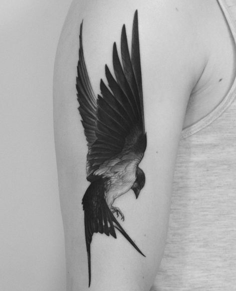 Realistic Bird Tattoo, Sparrow Tattoo Design, Swallow Tattoo Design, Swallow Bird Tattoos, Bird Tattoos For Women, Vogel Tattoo, Black Bird Tattoo, Tattoo Design Tattoo, Sparrow Tattoo