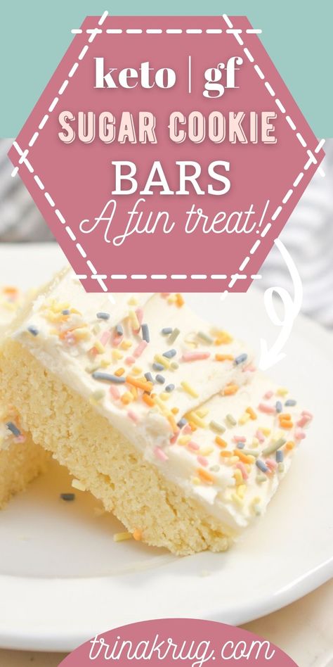 Looking for a decadent treat that's sure to satisfy your sweet tooth? These Keto sugar cookie bars are chewy, delicious, and add a little festivity to any occasion! Sugar Cookie Cheesecake, Vanilla Buttercream Icing, Low Carb Holiday, Keto Bars, Keto Cookie Recipes, Sugar Free Recipes Desserts, Sugar Free Sweets, Sugar Cookie Bars, Keto Friendly Desserts