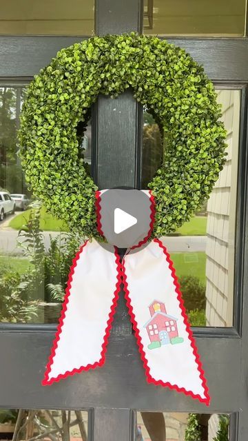 @_littlehappies on Instagram: "This one is good!!! We love our ricrac edged sashes so much!! Order soon!" How To Tie Sash On Wreath, How To Tie A Wreath Sash, Wreath With Sash, Wreath Sash, Our Love, Wreath, Christmas Decorations, Embroidery, Christmas