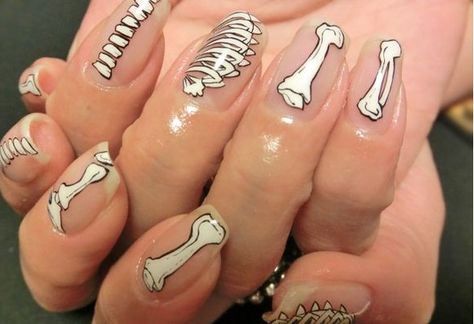 #Halloween #skeleton nail art Doctor Nails, Bones Nails, Skeleton Nails, Bone Nails, Nurse Nails, Halloween Nails Diy, Nail Art Halloween, Nail Work, Halloween Nails Easy