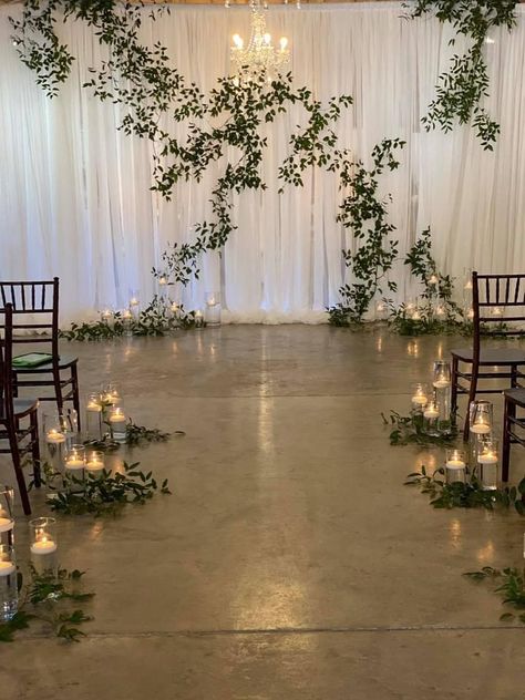 Diy Wedding Altar Indoor, Large Wedding Backdrop, Ferns For Wedding Ceremony, Wedding Arch Alternative Indoor, Diy Backdrop For Wedding, Minimalist Wedding Aisle, Wedding Altar Ideas Indoor, Aisle Decorations Wedding Indoor, Indoor Ceremony Backdrop