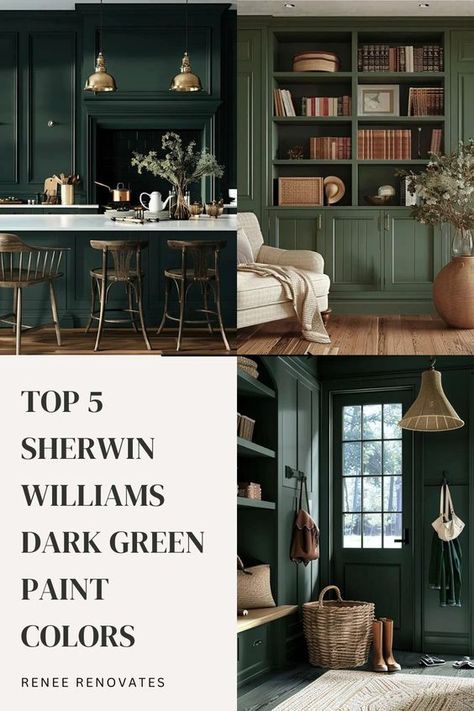 Whether you’re aiming for a cozy, nature-inspired vibe or a bold, dramatic statement, dark green is the answer. Of course, I’m biased because it’s my favorite color! It’s also having a moment in interior design right now, but did you know that it’s also a historically popular color? Deep Green Sherwin Williams, Decorating With Dark Green, Deep Green Wall Paint, Sherwin Williams Moody Green, Dark Green Furniture Paint, Sherwin Williams Deep Green, Vogue Green Sherwin Williams, Hunt Club Sherwin Williams, Roycroft Bottle Green Sherwin Williams