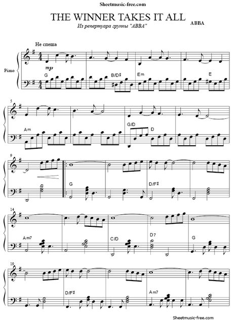 Abba Piano Sheet Music, Abba Sheet Music, Free Piano Sheet Music Printables Popular Songs, Free Piano Sheet Music Printables, The Winner Takes It All, Popular Piano Sheet Music, Piano Songs Sheet Music, Music Printables, Free Piano Sheets