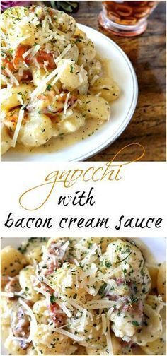 Gnocchi With Bacon, Bacon Cream Sauce, Resep Pasta, Gnocchi Recipes, God Mat, Healthy Family, Best Dishes, Cream Sauce, Tortellini