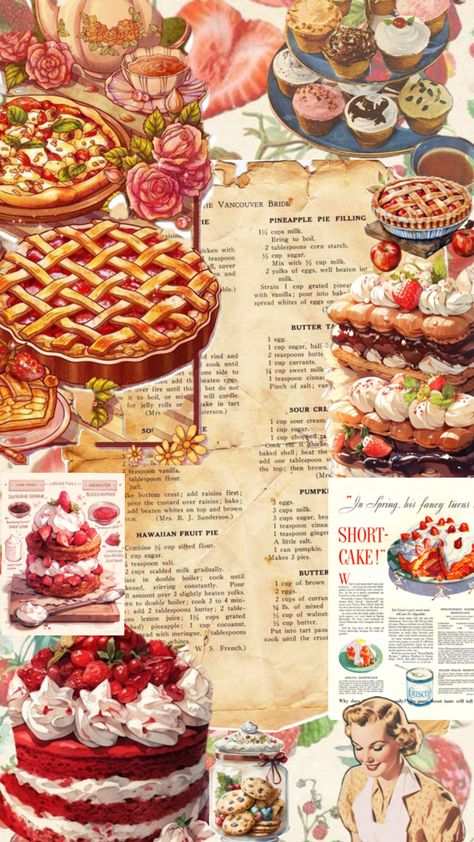 Bakery Vintage, Baking Wallpaper, Vintage Bakery, Homemade Cookbook, Kawaii Cooking, Food Illustration Art, Vintage Baking, Food Drawing, Baking Tips