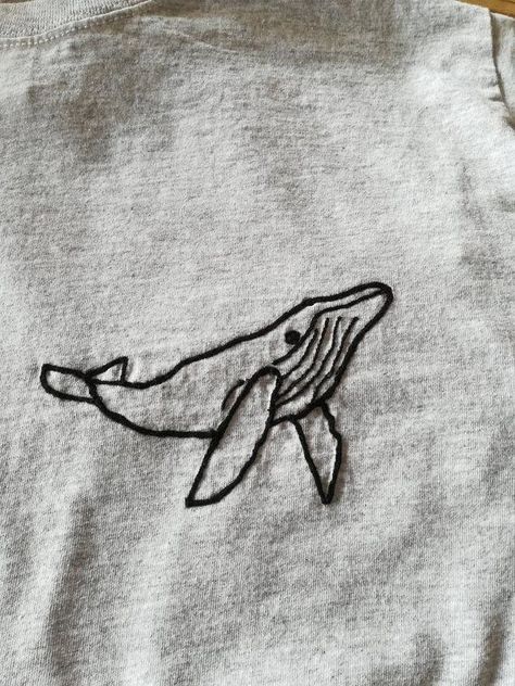 #embroidery #embroiderypatterns #whale #animals #whales #cute #diy Casual Embroidery, Etsy Embroidery, Whale Gift, Cat Tattoos, Whale Shirt, Tiny Tattoo, Embroidery Tshirt, Crew Neck Tshirt, 자수 디자인