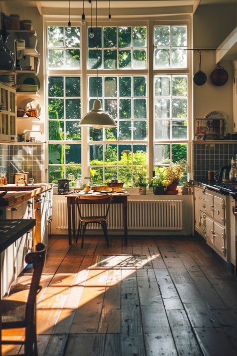 Large Kitchen Aesthetic, Breakfast Bar Under Window, Cottage Aesthetic Interior, Sunny Kitchen, Dream House Interior, Dream House Decor, Rustic Kitchen, My New Room, House Inspo