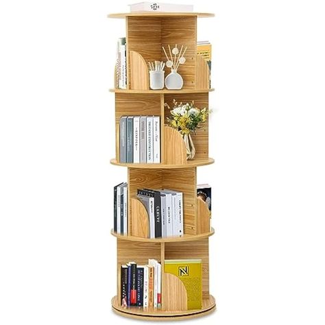 Dozont Upgraded 18" Rotating Bookshelf Tower, 4 Tier Circular Bookshelf for Kids&Adults, Wood 360° Floor Standing Book Storage - AliExpress Circular Bookshelf, Bookshelf For Kids, Pretty Buildings, Rotating Bookshelf, Tall Shelves, Studio Desk, Green Bedroom, Bookshelves Kids, Book Storage