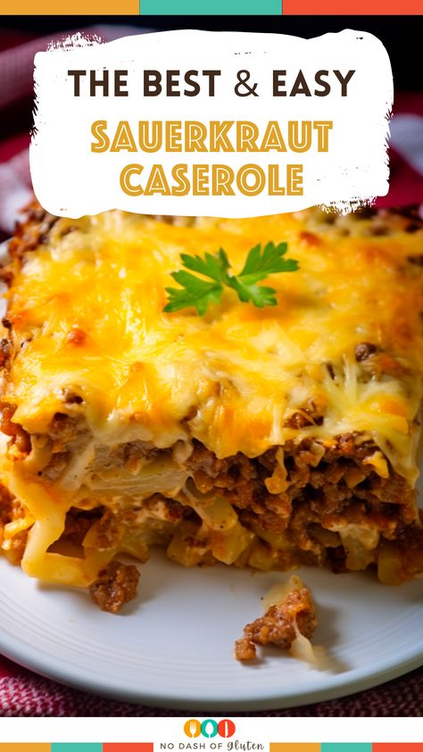 Dive into the cozy world of comfort food with our Sauerkraut Casserole recipe. This family favorite combines tangy sauerkraut, savory ground beef, and creamy Swiss cheese in a dish that's sure to warm your heart and satisfy your taste buds. It's easy to make, perfect for a comforting dinner, and guaranteed to be a hit with everyone at the table. Don’t just take our word for it, try it out yourself! Pin this recipe now and share the joy of a home-cooked meal with your loved ones. Sauerkraut And Ground Beef Recipes, Saurkraut And Ground Beef Casserole, Ground Beef Sauerkraut Recipes, Hamburger Sauerkraut Casserole, Cabbage And Sauerkraut Recipes, Chicken Sauerkraut Recipes, Saurkraut Recipes Casseroles, Sauerkraut Casserole 12 Tomatoes, Saurkraut And Ground Beef Recipes