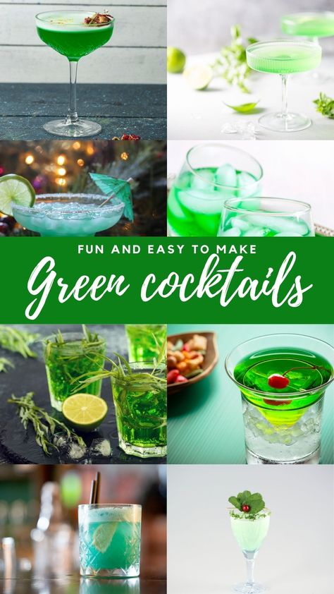 Shrek Inspired Cocktails, Green Color Alcohol Drinks, St Patricks Day Adult Drinks, St Patty Drinks Cocktail Recipes, Saint Patricks Drinks Alcohol, Eagles Themed Drinks, Slytherin Alcoholic Drink, Green Themed Alcoholic Drink, Green Colored Alcoholic Drinks