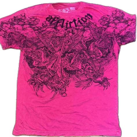 Affliction Fits, 2000s Affliction, Affliction Tshirt, Affliction Shirt, Red Affliction Shirt, Affliction Shirts, Bedazzled Jeans, Baggy Outfit Ideas, Epic Clothes