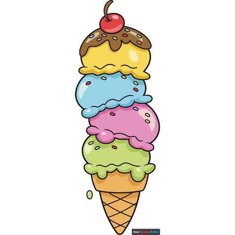 How to Draw an Ice Cream Tower Candies Pictures, Candies Drawing, Ice Cream Drawing For Kids, Cartoon Ice Cream Cone, Ice Cream Drawing, Cartoon Ice Cream, Types Of Ice Cream, Drawing Steps, Cartoon Cookie