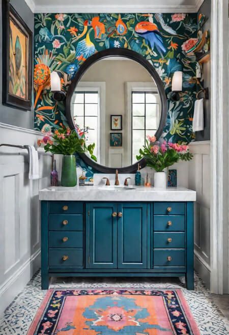 How to Decorate with Bright and Bold Colors Without Looking Juvenile Bathrooms 2024, Design Small Bathroom, Teal Bathroom Ideas, Blue Bathrooms Designs, Bold Bathroom, Colorful Bathroom, Glam Bathroom, Teal Bathroom, Bathroom Master