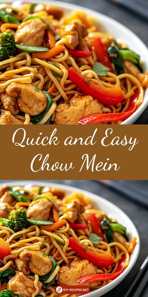 Whip up a quick and easy chow mein with chicken and veggies. Perfect for a fast, delicious dinner at home. Healthy Chicken Chow Mein Recipe, Chow Mein Noodles Recipe Easy, Easy Chow Mein, Easy Chow Mein Recipe, Copycat Food, Pancit Canton, Man Recipes, Homemade Chinese, Homemade Chinese Food