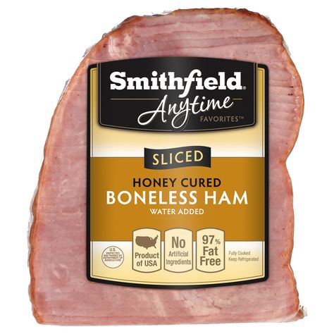 Anytime Favorites Honey Cured Boneless Sliced Quarter Ham | Smithfield Sliced Boneless Ham Recipes, Honey Cured Ham Recipe, Smithfield Ham Recipe Ideas, Quarter Ham Recipe, Boneless Ham Recipe, Hickory Ham, Smithfield Ham, Boneless Ham, Types Of Ham