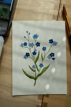 Easy Classy Paintings, Simple Blue Flower Painting, Cute Blue Paintings Easy, Basic Painting Ideas On Canvas, Simple Blue Painting Ideas, Easy Painting Ideas On Canvas For Beginners Simple Flowers, Simple Sorority Canvas, Paint And Sip Ideas Easy, Blue Canvas Painting Ideas Easy Diy