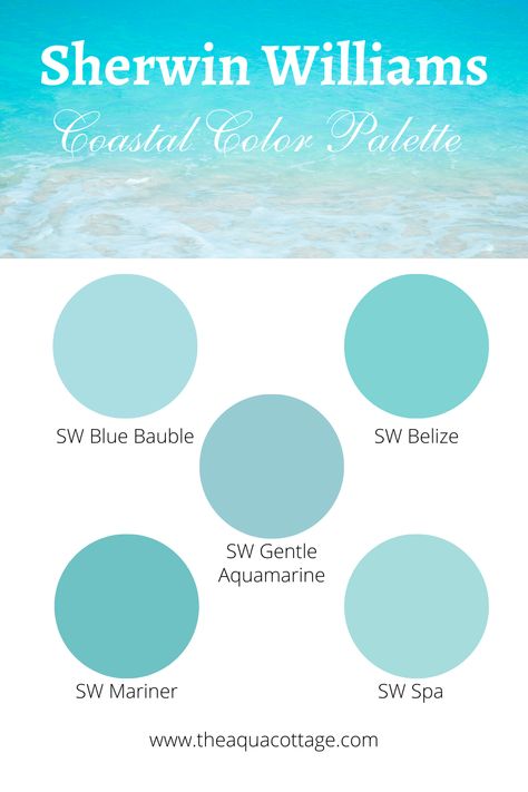 Blue Green Paint Colors, Cottage Coastal Decor, Aqua Paint Colors, Blue Green Paint, Coastal Paint Colors, Beach House Colors, Blue Baubles, Coastal Color Palette, Haint Blue