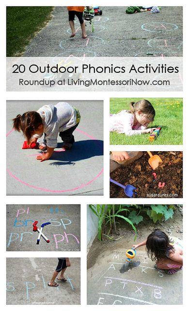 Roundup of 20 outdoor phonics activities ... many of them with activities for multiple levels plus huge collection of roundups Outdoor Phonics, Year 1 Classroom, Phonics Ideas, Outdoor Learning Activities, Handwriting Activities, Literacy Lessons, Outdoor Education, Phonics Games, Preschool Literacy