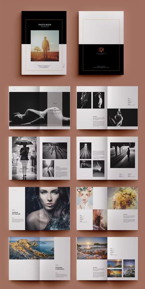 Photobook Template PSD. 24 Pages. Photobooks Design, Photography Portfolio Layout, Photobook Template, Photography Portfolio Template, Album Photography, Photo Album Covers, Photobook Layout, Photobook Design, Scrapbook Pictures